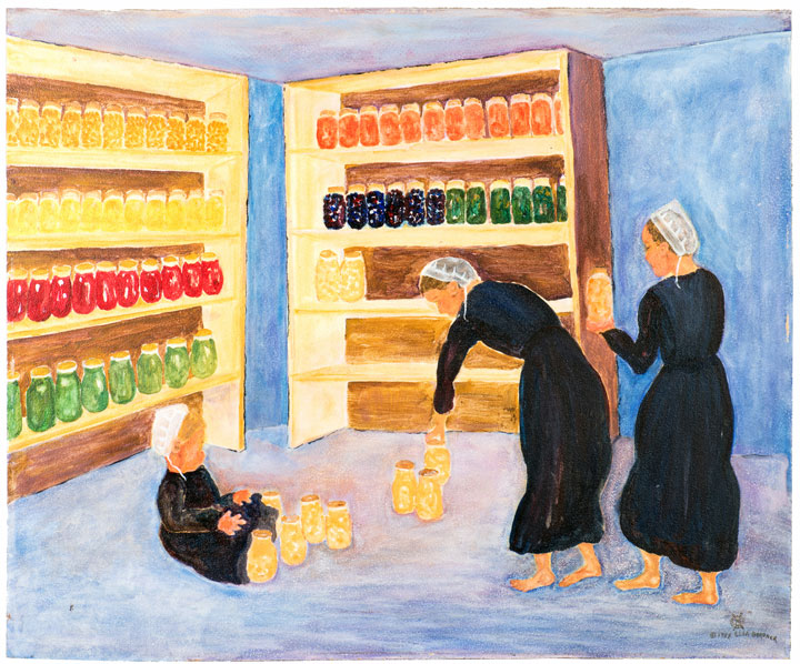 Amish Ladies Storing Canned Goods